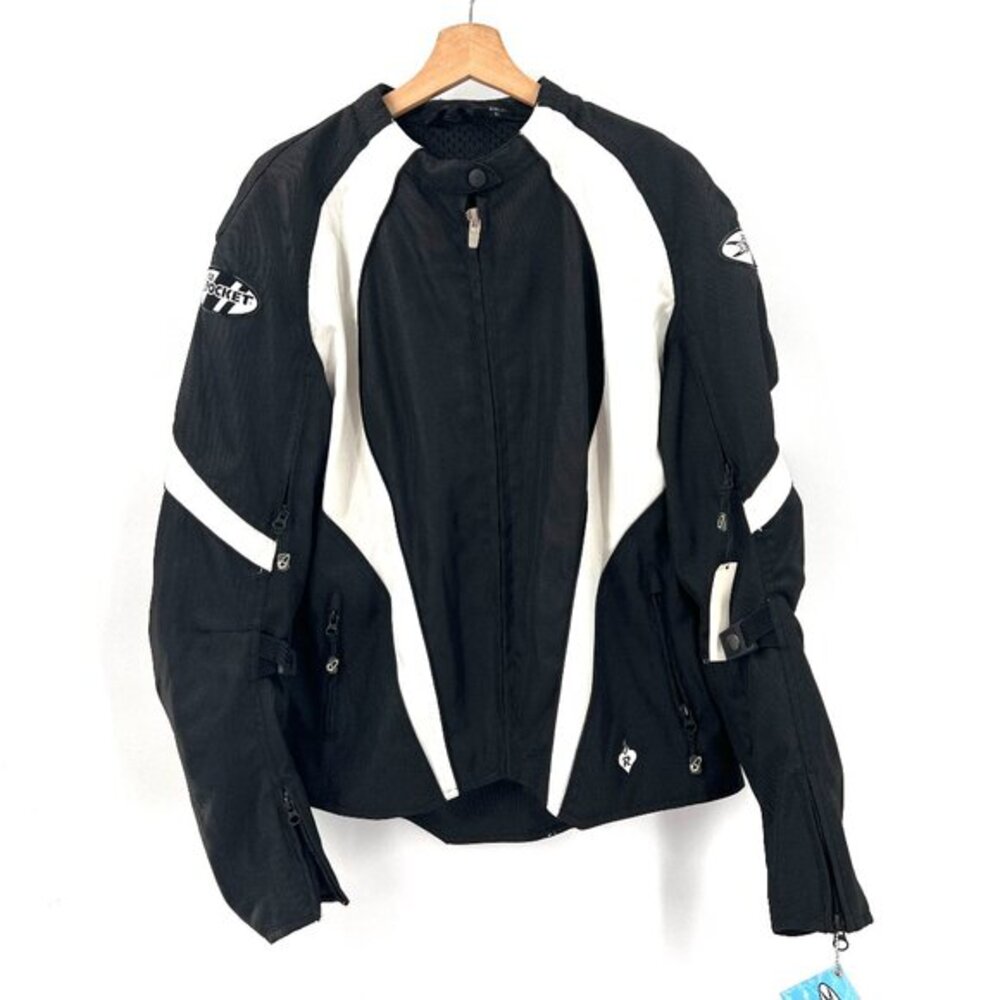 NEW Joe Rocket Lotus 2.0 motorcycle riding jacket black white turtle shell XL